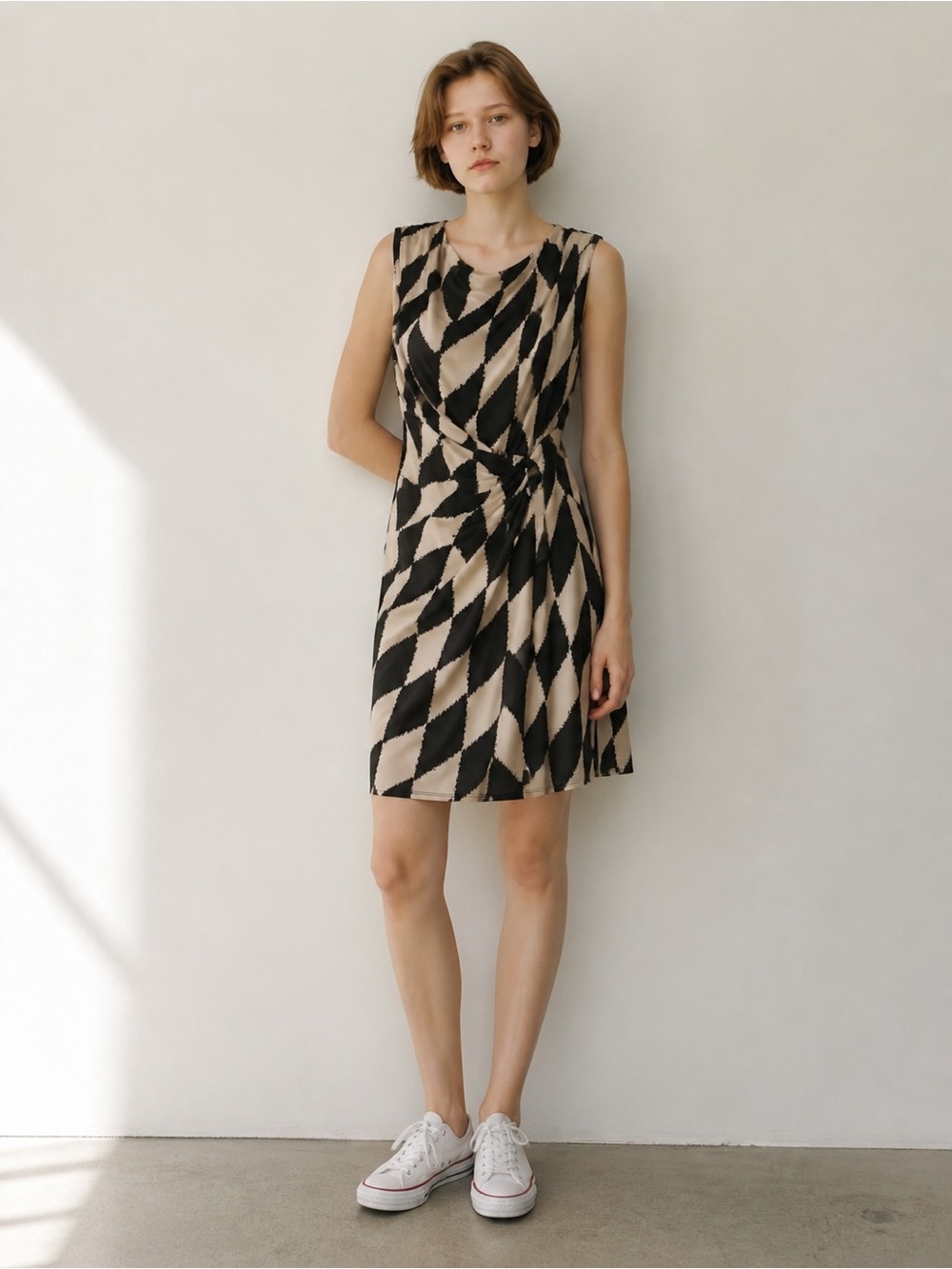 Wallis Black and Cream Geometric Twist-Waist Mini Dress